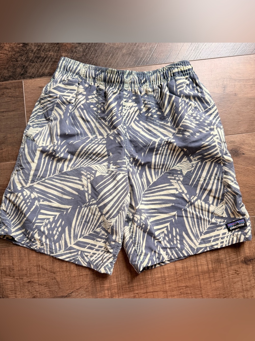 Patagonia Navy and Beige Tropical Print Swim Shorts